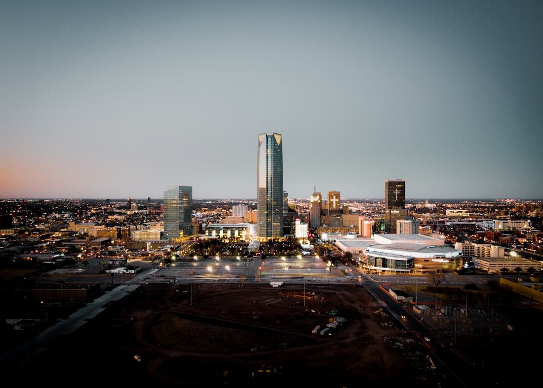 The downtown Oklahoma City skyline at dusk